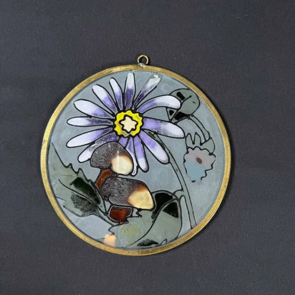 Lot of 4 Handcrafted Chartray Glass Art Panels (USA) Vintage flowers bird
